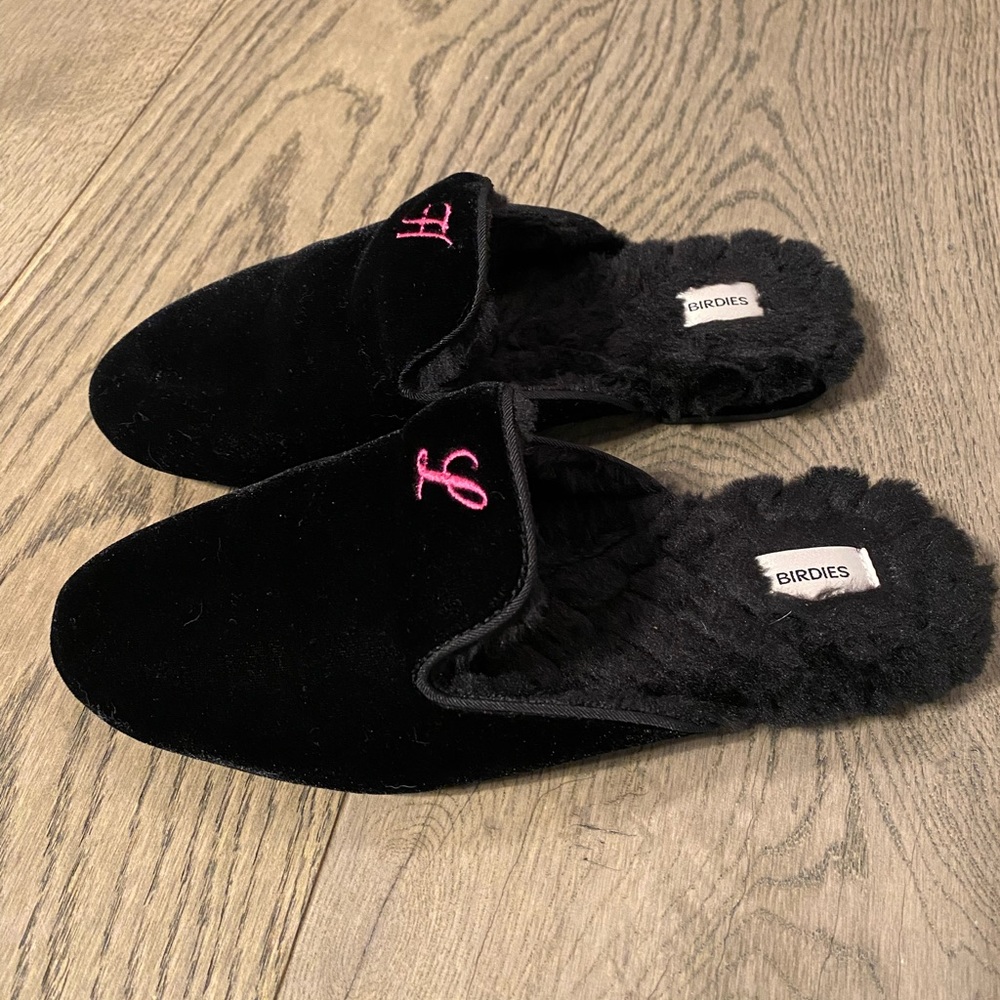 Birdies Phoebe Faux Fur Slipper Embroidered with H L initials